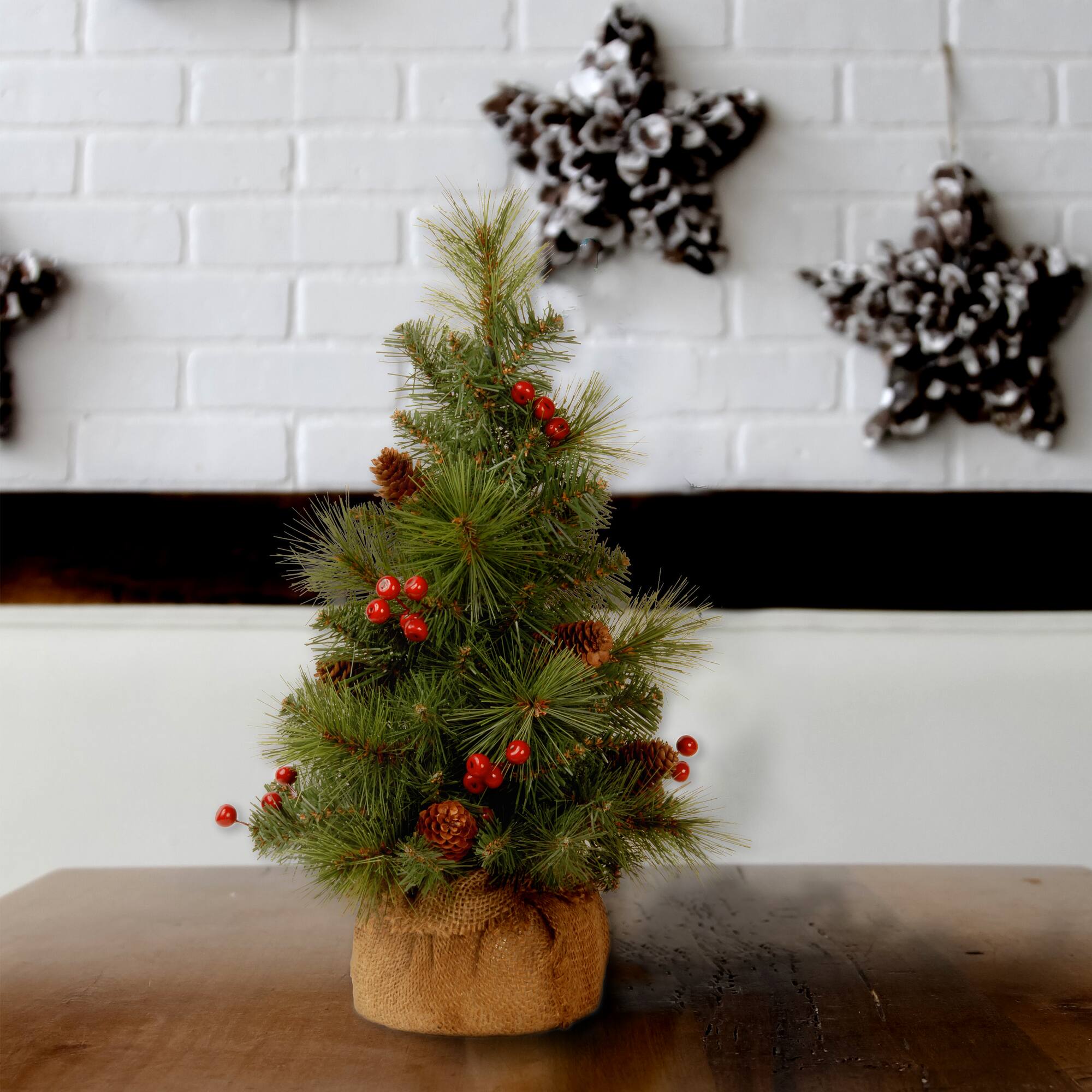 18" Unlit Everyday Collection Miniature Pinecone & Berry Artificial Christmas Tree in Burlap Base